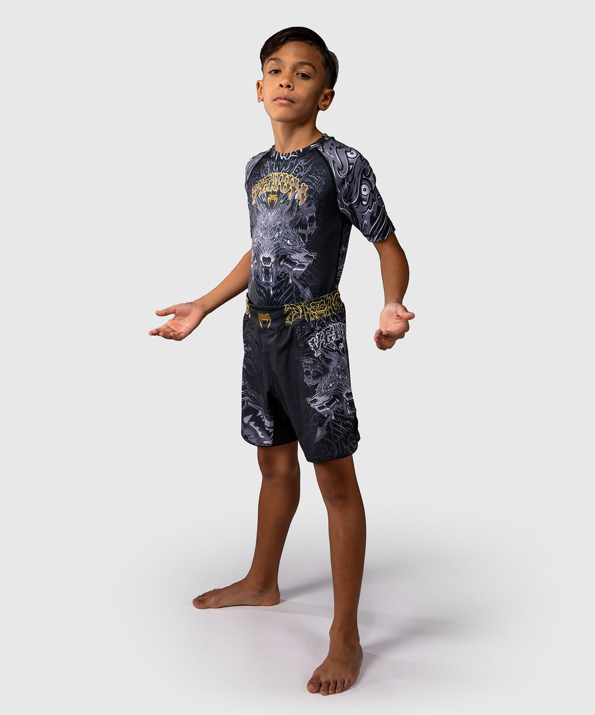 Venum Wolf Atak Kinder Fightshorts – Schwarz/Grau