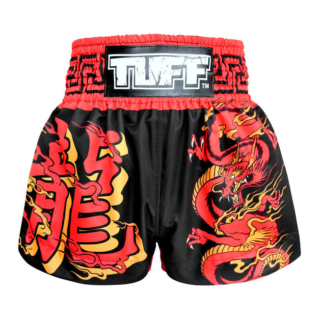 Tuff Red Dragon Pantalones de Muay Thai - Negro/Rojo