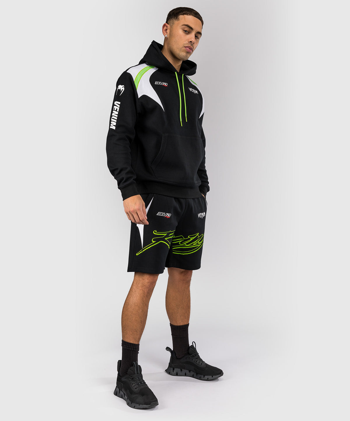 Venum x Bud Racing Herren Baumwoll-Shorts - Schwarz/Weiß/Limettengrün