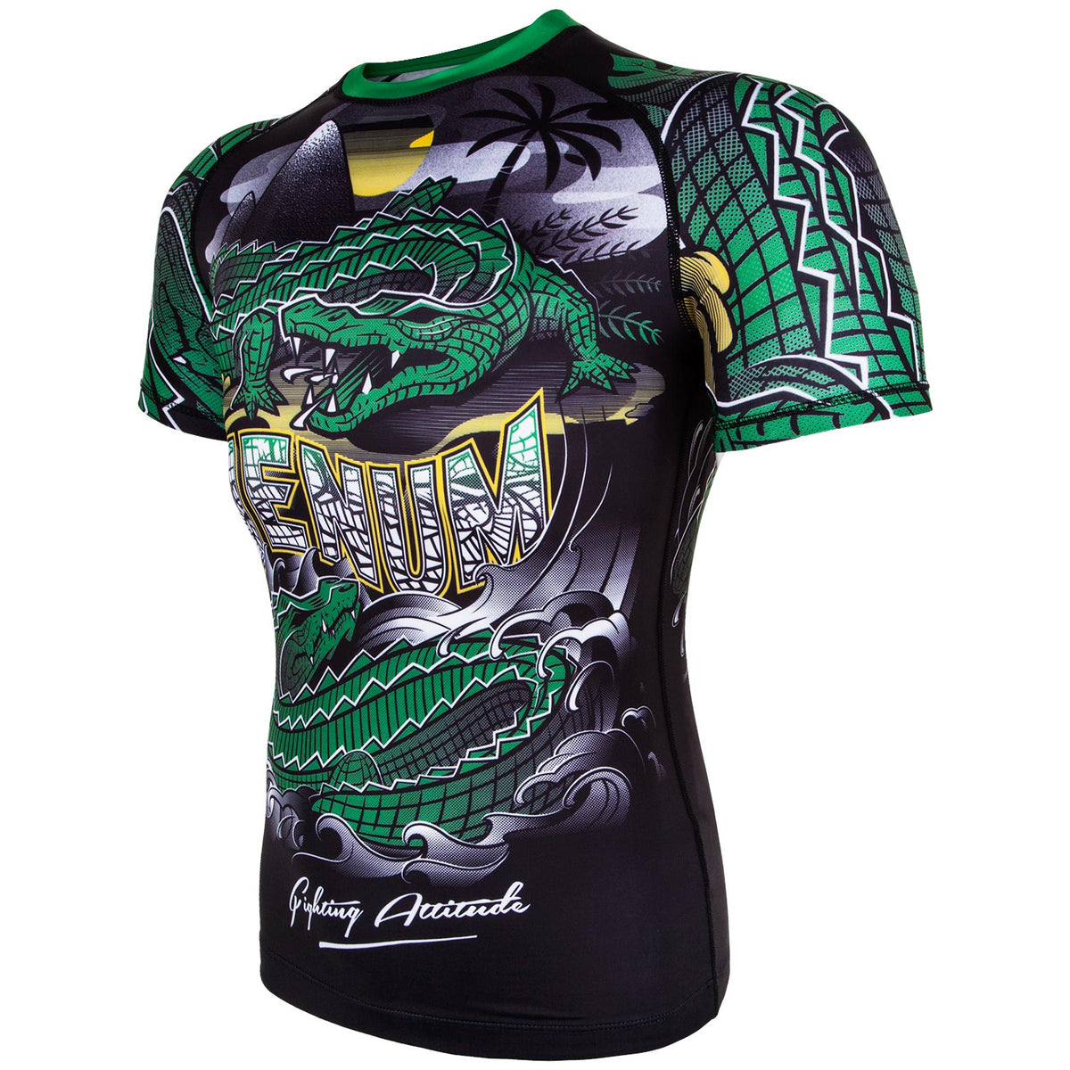 Venum Crocodile Rashguard - Black/Green - Short Sleeves