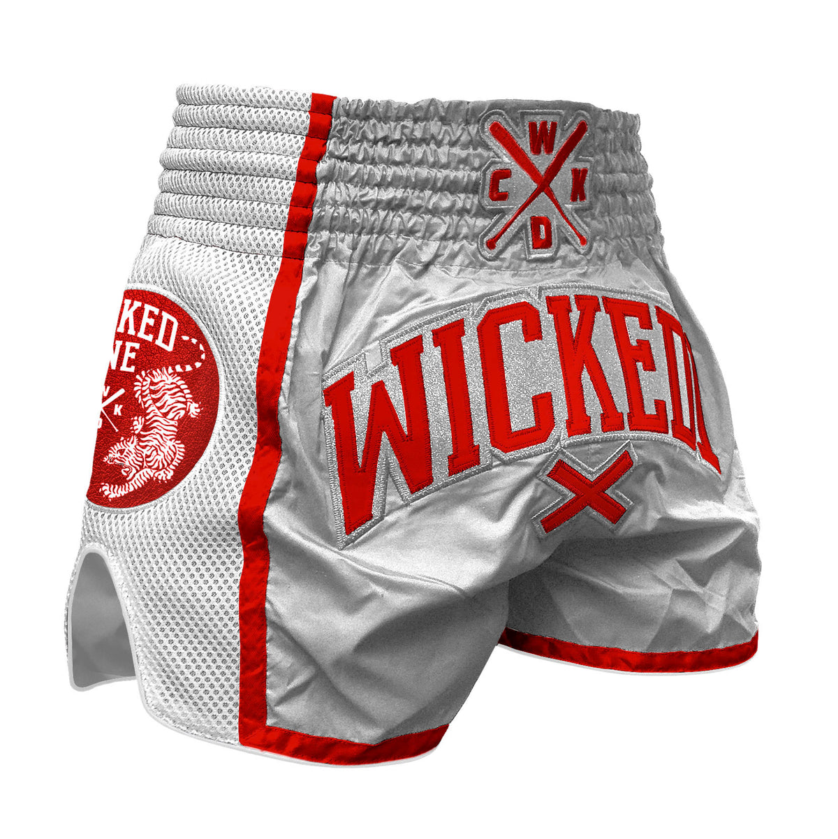 Short de Muay Thai Wicked One Silvery - Blanc/Rouge